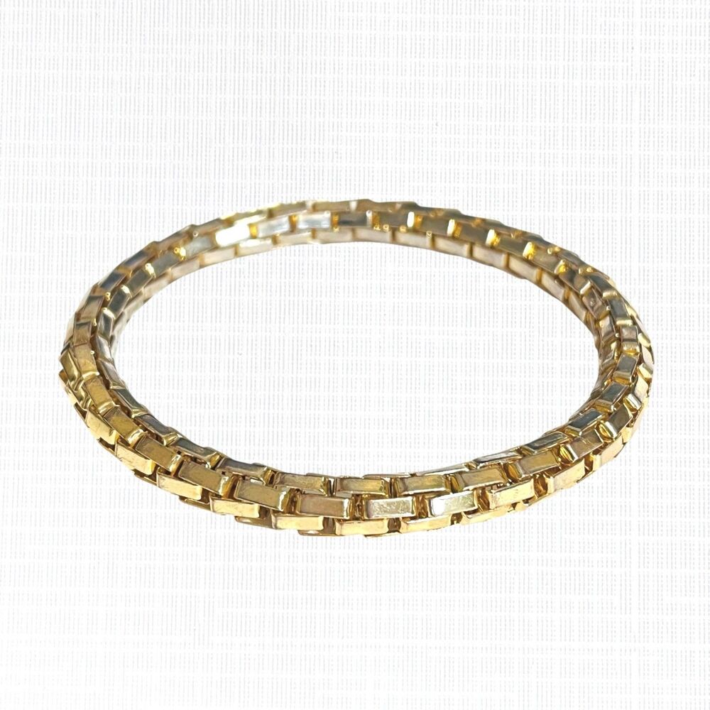 Vintage Gold Tone Mesh Bracelet Flexible Metal Chain Bangle Stretch 1/4" Wide